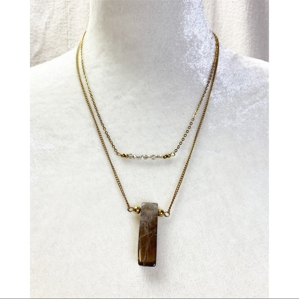 Gold double strand Gemstone Glass bead Necklace